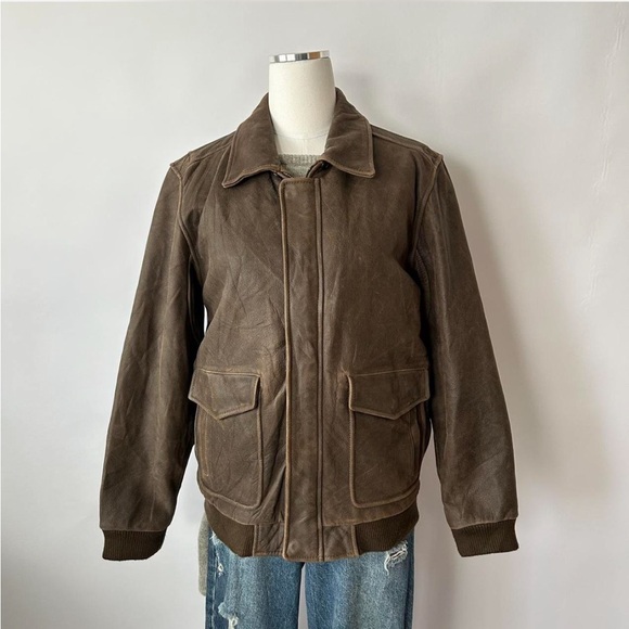 Vintage 1990s Class Club Distressed Leather Streetwear Bomber Jacket Brown. - Picture 2 of 8
